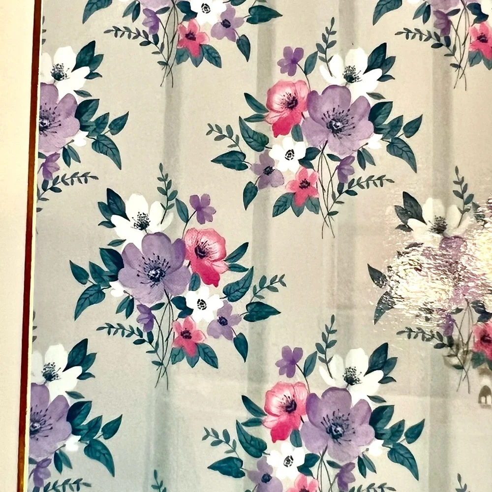 Floral Garden Peva Shower Curtain Lavender Pink White Flowers Blue Leaves